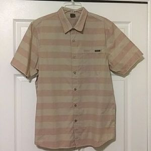 Oakley Mens Beige/ Tan With Light Red Stripes Short Sleeve Shirt SZ L
